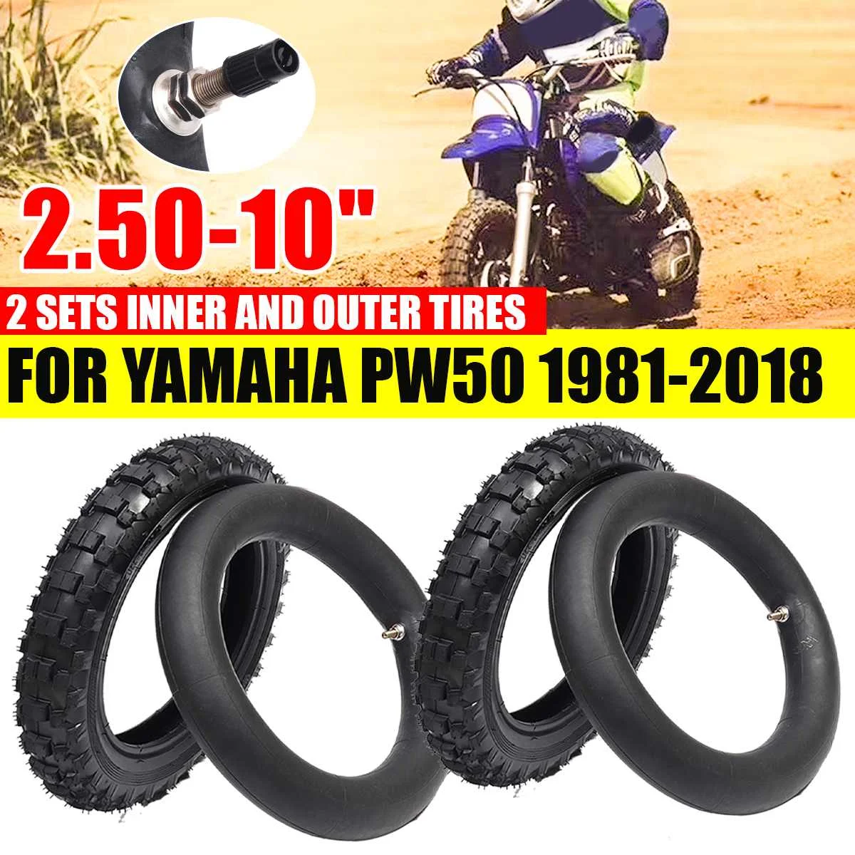Maxxis Pit Dirt Bike Yamaha PW50 Pair of Front Rear Tyres 250-10 & Inner Tubes