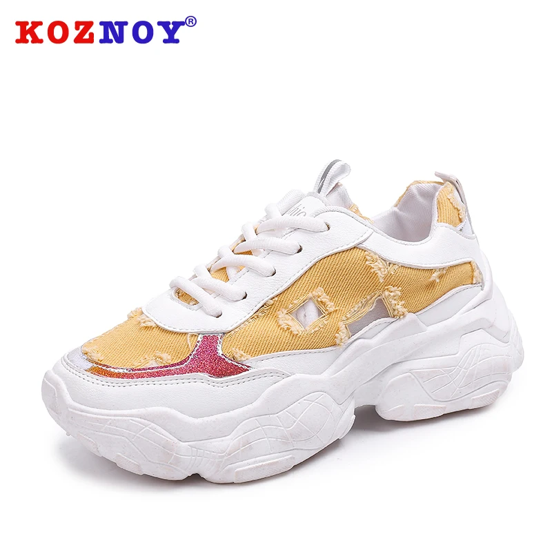 

Koznoy Sneakers Women Autumn Fashion Dropshipping Thick Bottom Mixed Colors Cross Tied Breathable Round Toe Causal Women Shoes