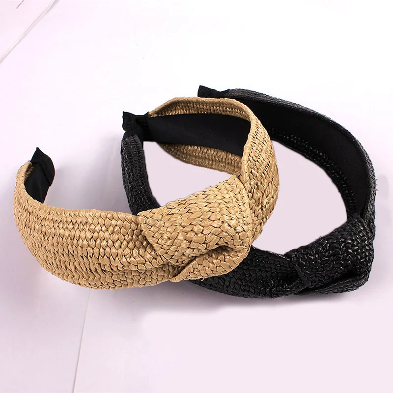 hair clip ins Korean Knotted Handmade Straw Headband Weaving Turban For Women Girls Hair Hoop Bezel Wide Hairbands Hair Accessories Headwear head scarf bandana