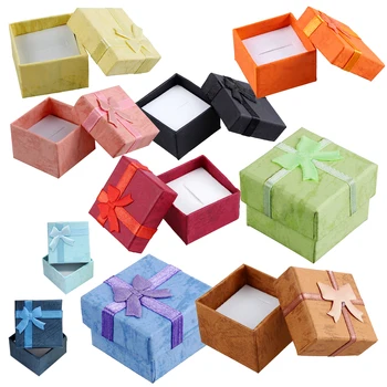 

24 Pcs Ring Earring Jewelry Display Gift Box Bowknot Square Case red