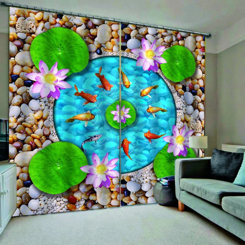 3d九鱼荷花鹅卵石地板画副本 (2)