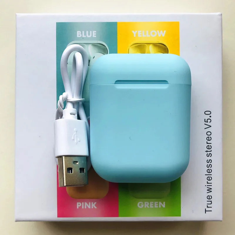 Sky Blue box I12 Tws матовые беспроводные Bluetooth наушники мини сенсорный датчик спорт hands-free музыка беспроводной i-ear с зарядным устройством для iphone - Цвет: Sky Blue box