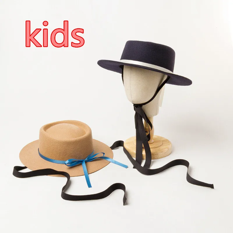 202008-hH9011B new soft wool bowknot long ribbon KIDS fedoras cap CHILDREN leisure panama JAZZ hat | Аксессуары для одежды