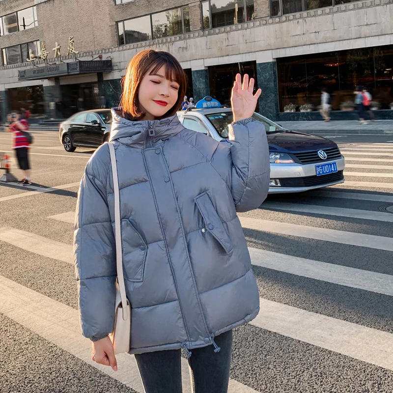 

Casual Stand Collar parka overcoat Winter warm fashion outerwear coats Women 2019 Glossy streetwear jacket coat female XXL