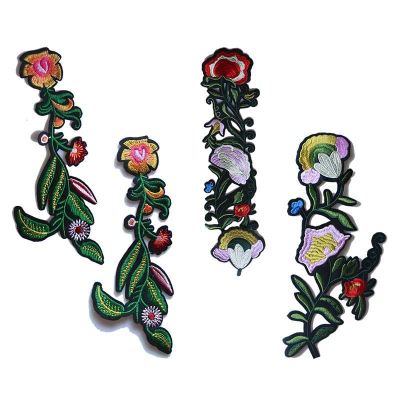 

Rose with Leaves Flower Embroidered Iron on Patches for Clothing DIY Stripes Clothes Patchwork Sticker Custom Flowers Badges