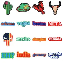 New Arrival American State Croc Shoe Charms India Mexico Canada Puerto Rico Shoes Decorations Country Vegas Houston Accessories