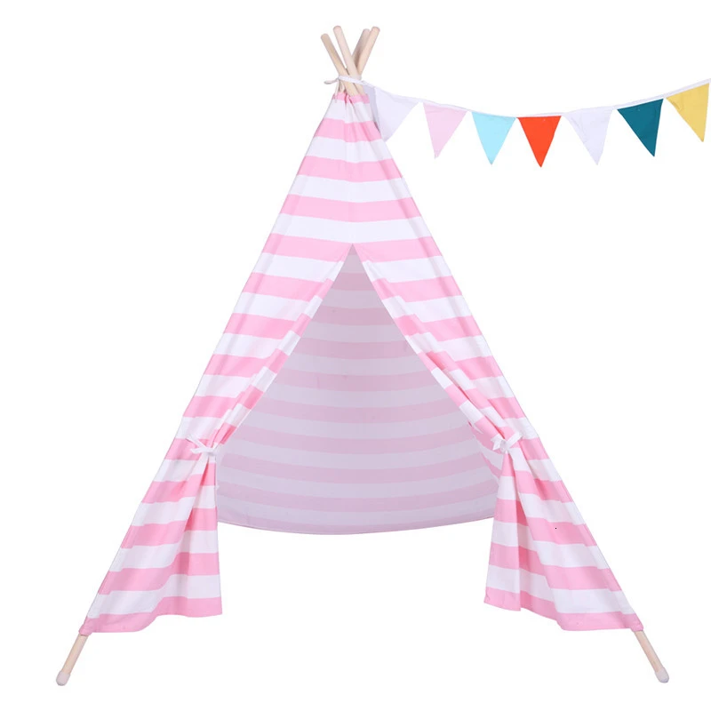 Large 100% cotton Canvas Original Teepee  Indian Play Tent  House Children Tipi Tent  with Small Coloured FlagsTent  (9)
