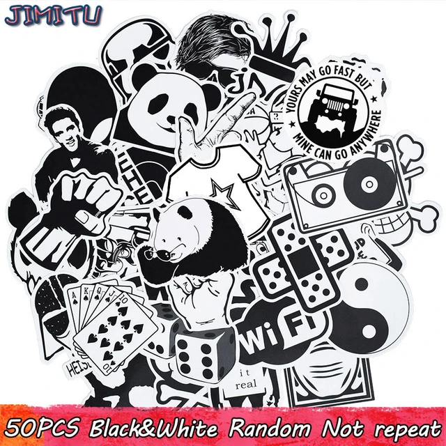 Black and White Stickers Pack Graffiti Cartoon Waterproof Sticker for Kids  Laptop Skateboard Helmet Guitar Bike