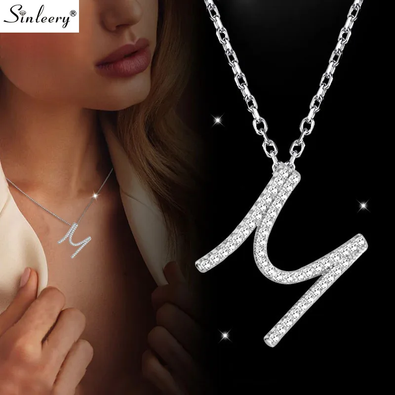 Shining Tiny Crystal Letter M Shape Pendant Necklace Fashion Jewelry 3 Colors