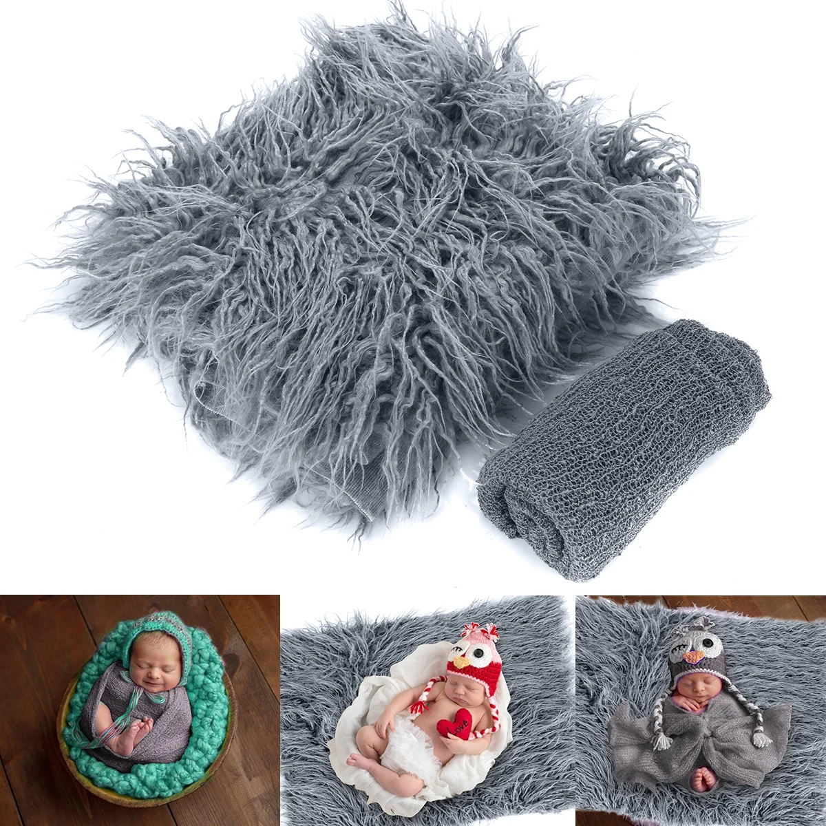 Newborn Faux Fur Prop Basket Filler Stuffer Photo Props Baby Fotografia Photography Backdrop Background Blanket Infant Shoot - Цвет: Gray