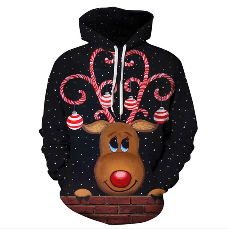

Christmas Hoodie Xmas Hoody Reindeer Feather Hooded Christmas Fur 3D Blouse Top Men Clothes men's Pullover Men's Sweatshirt