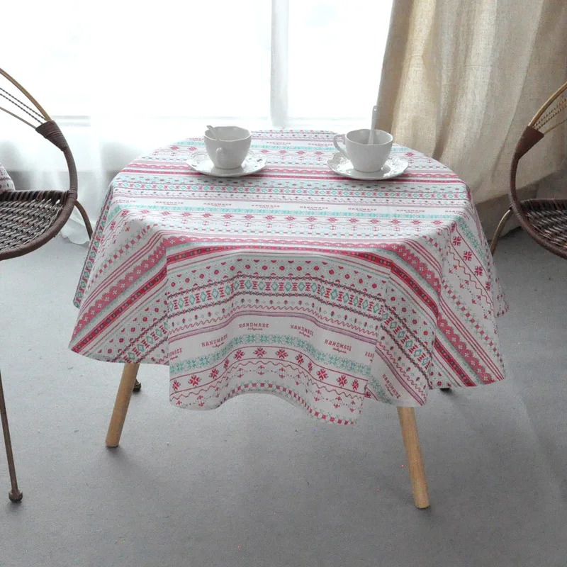  Modern Gray 150CM Round Table Cover Cotton Linen Tablecloths Nordic Style Yellow Chessboard Home De