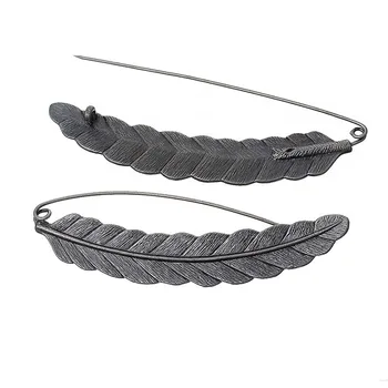 

DoreenBeads Feather Shaped Safety Pins Brooches Clothes Accessory Hat Bag Collar Decorations Antique Silver Color 8.5x2.1cm 1 PC