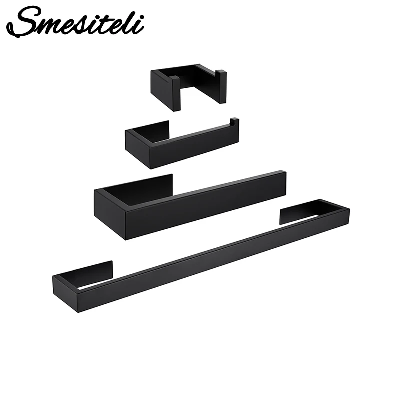 NaNa Kimzcn Set Accessori Bagno Nero Opaco – 3 Pezzi: Porta Carta Igienica E 2 Ganci, Acciaio Inox 304, Quadrato