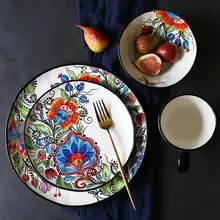 Европейский стиль цветочный набор столовых приборов керамическая тарелка блюдо фарфоровая десертная тарелка фруктовая посуда набор посуды посуда инструменты