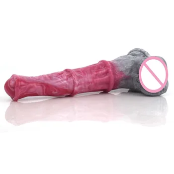 FAAK New Gory Raw Meat Color Horse Dildo With Suction Cup Ribbed Silicone Animal Penis Female Masturbator Anal Sex Toys For Man 6