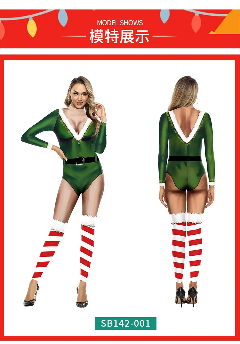 Сексуальный костюм Санта-Клауса с 3D-принтом, Рождественский комбинезон для женщин, милые рождественские вечерние комбинезоны для бега