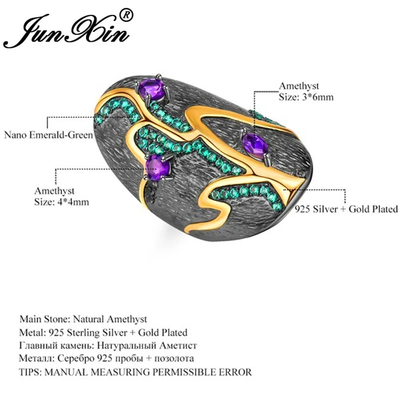 Античное серебро золото два тона большие свадебные кольца для мужчин и женщин Шарм Фиолетовый Зеленый Камень Кристалл обручальное кольцо Винтажные Ювелирные Изделия