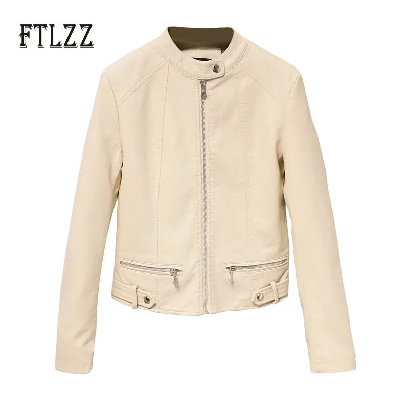 

Ladies faux leahter jacket 2019 new spring autumn long sleeeve basci white faux leahter coats women biker PVS outwear