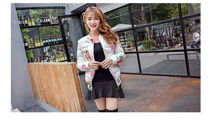 Autumn And Winter New Style Printed Small Cotton-Padded Jacket-Style Cotton-padded Clothes Short Jacket Women's Versatile S