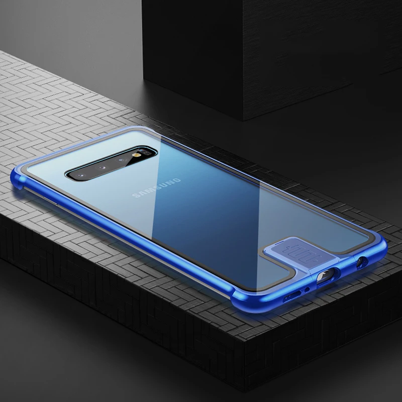 Чехол для samsung Galaxy S10/S10 Plus/S10 5g 9h твердость прозрачное закаленное стекло и Алюминиевый металлический скользящий задний Чехол тонкий жесткий
