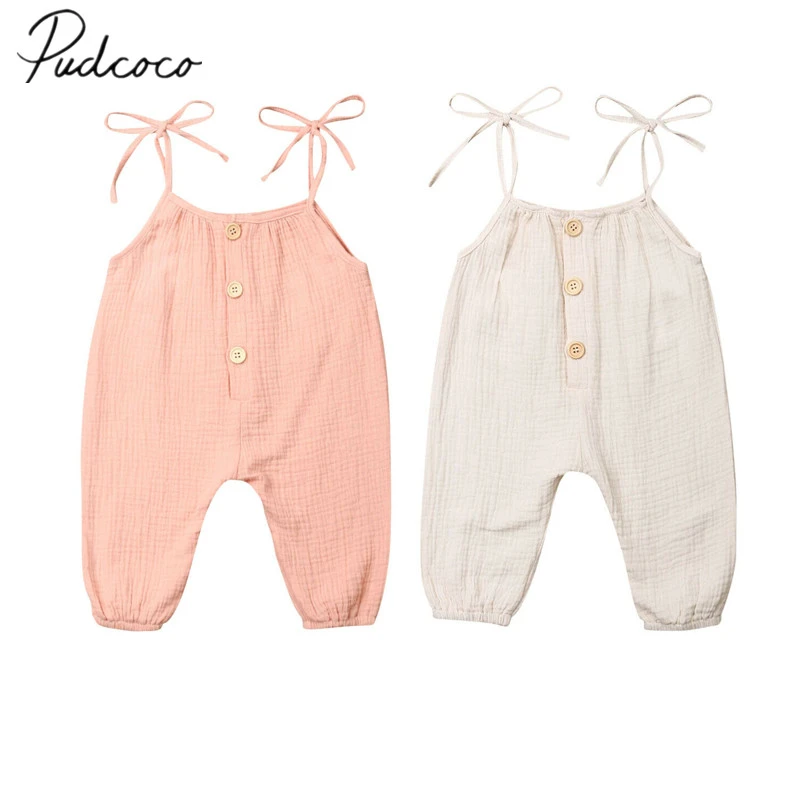 2019 Baby Summer Clothing Toddler Infant Baby Girl Wide Romper Jumpsuit Solid Outfit Sleeveless Sunsuit Cotton Spaghetti Clothes Warm Baby Bodysuits  Baby Rompers