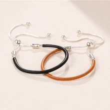 LISM [ ] Зима Новые моменты черный кожаный браслет цепочка Дамская мода подарок 925 Серебро DIY оригинальные ювелирные изделия