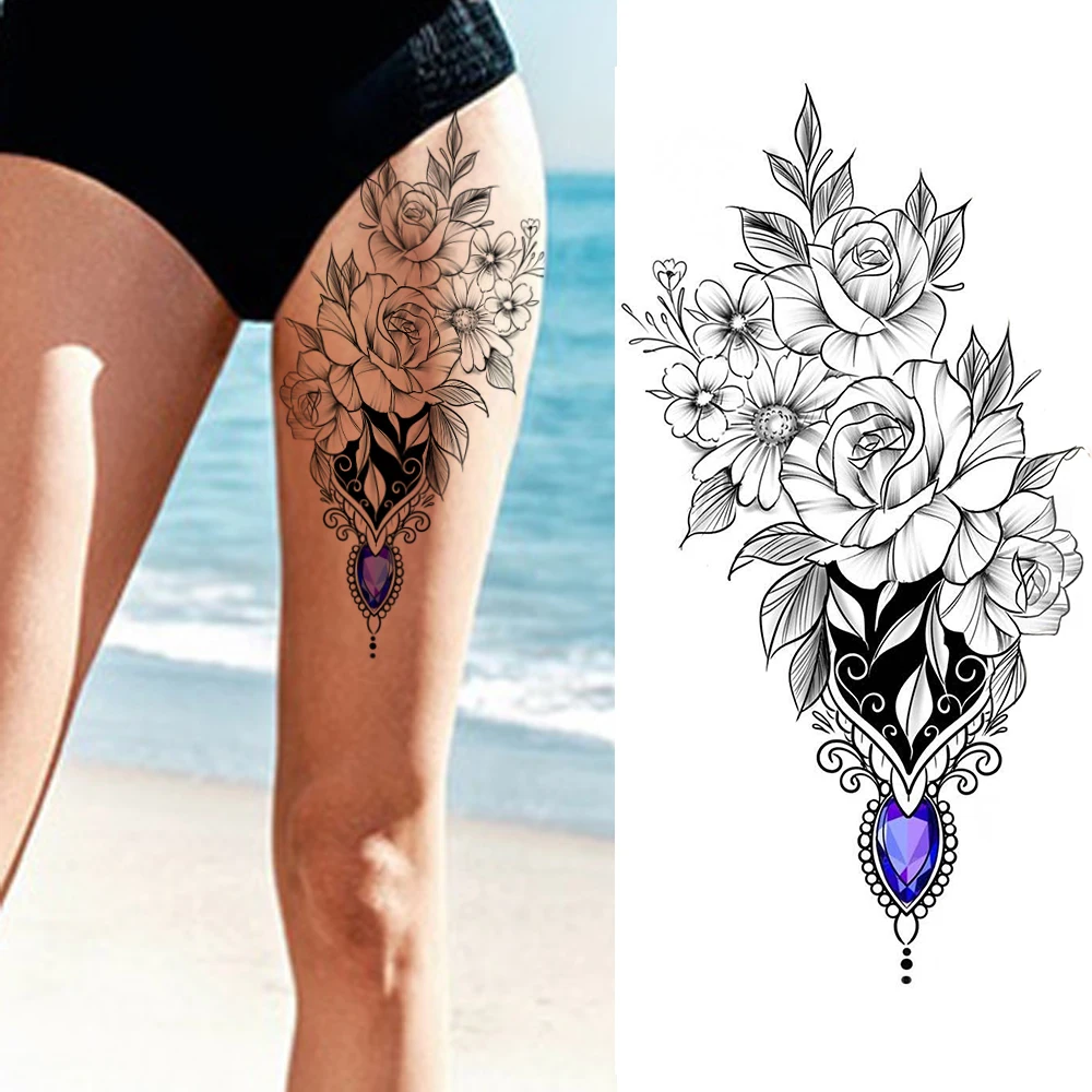 Tatouage Mollet Femme Fleur De Lotus Tatouages Temporaires 3D Réalistes Annie Fleur pour Femme, Art Corporel,  Noir, Petit, Imperméable, Géométrique, Adulte, Faux Tatouage Autocollant  Bouddha - AliExpress