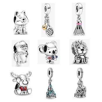 

2020 New 925 Sterling Silver Bead Charms Bear Lion Dog Elk Tennis Castle Charm Fit Original Pan Bracelet For Women DIY Jewelry