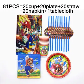 

Kids Party Super Mario Bros disposable tablecloths cups plates straws napkins Mario Bros birthday party set tableware supplies
