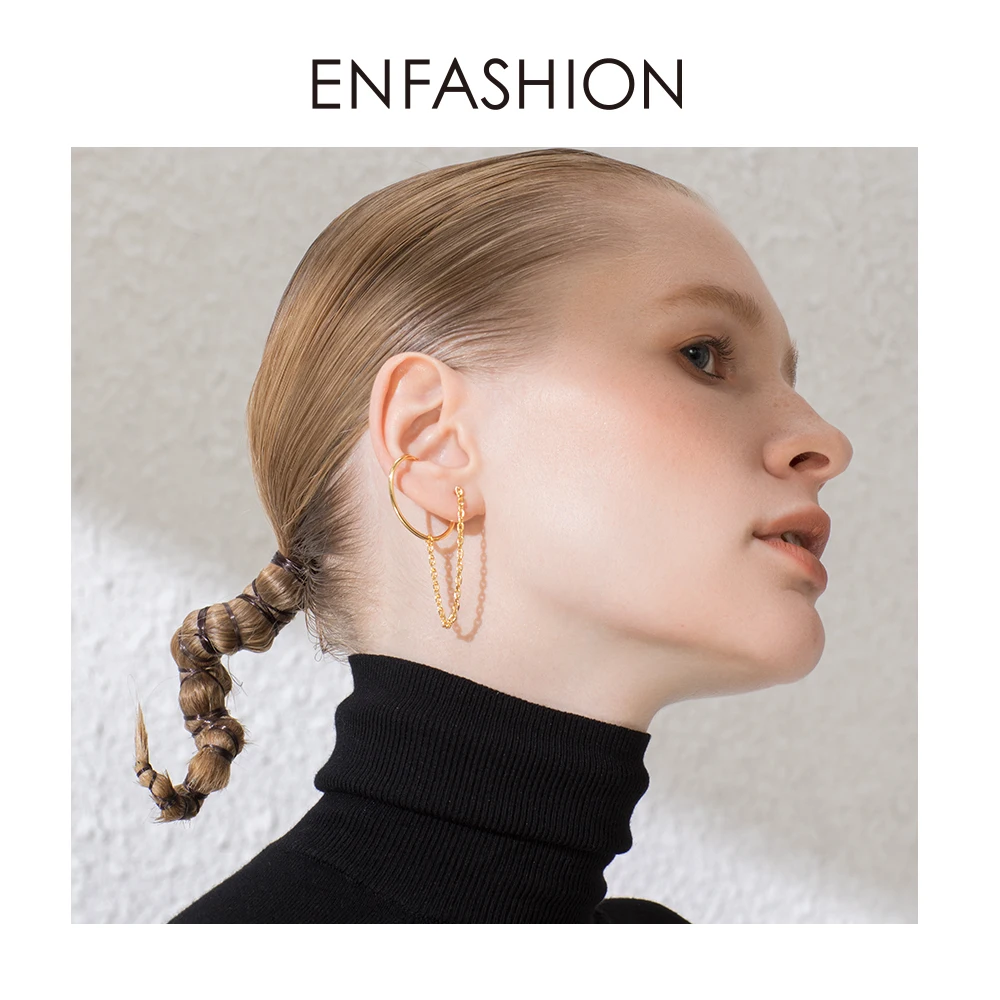 ENFASHION панк с-образная цепочка, серьги-гвоздики для женщин, золотой цвет, минималистичные серьги-манжеты для ушей, модные ювелирные изделия E191091