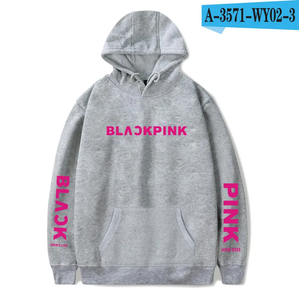 KPOP/корейские модные черно-розовые толстовки с капюшоном; JISOO Jennie Kim Rose LISA; японские толстовки с капюшоном; одежда; пуловеры; свитшоты - Цвет: Gray