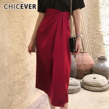 CHICEVER, винтажная Асимметричная Женская юбка с разрезом по бокам, высокая талия, асимметричные юбки с рюшами для женщин, модная новинка