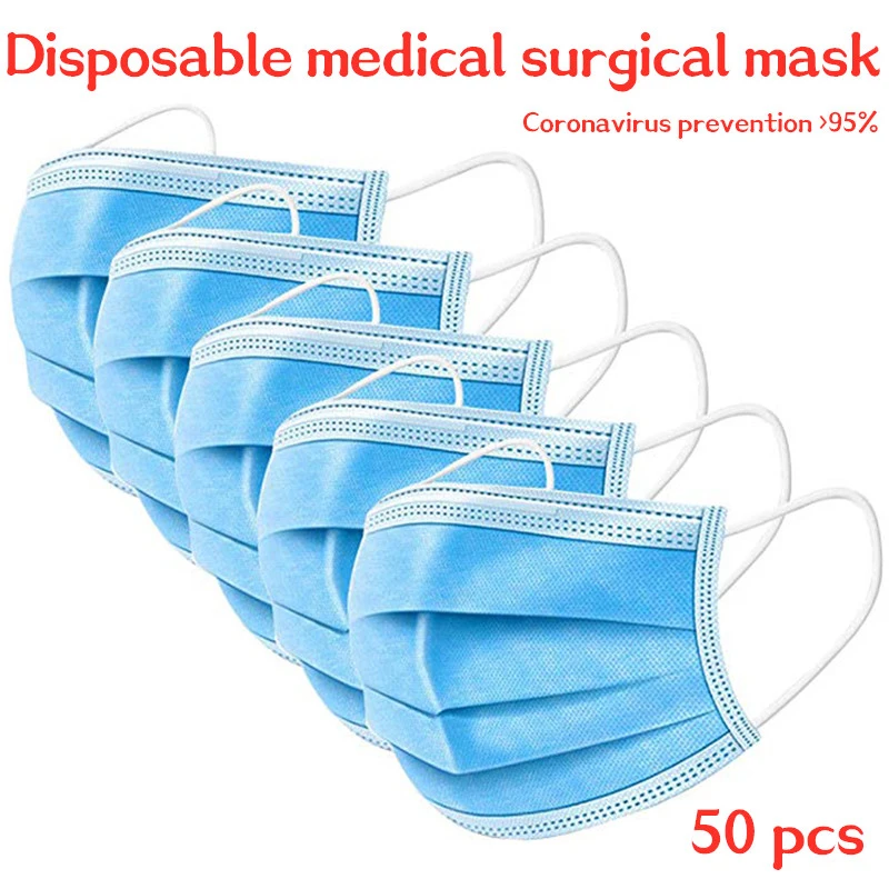 

HOT Disposable surgical mask anti In stock 50 PCS Anti-toxic Earhook 2019-nCoV adult mouth Medical masks face for anti