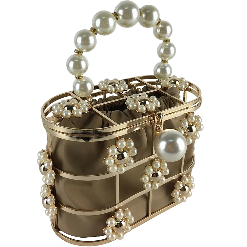 

2019 New brand Sun Flower Pearl Satchel Small fashion Diamond Cage shoulder Bag Retro Handbag Messenger Bag Female evening bag