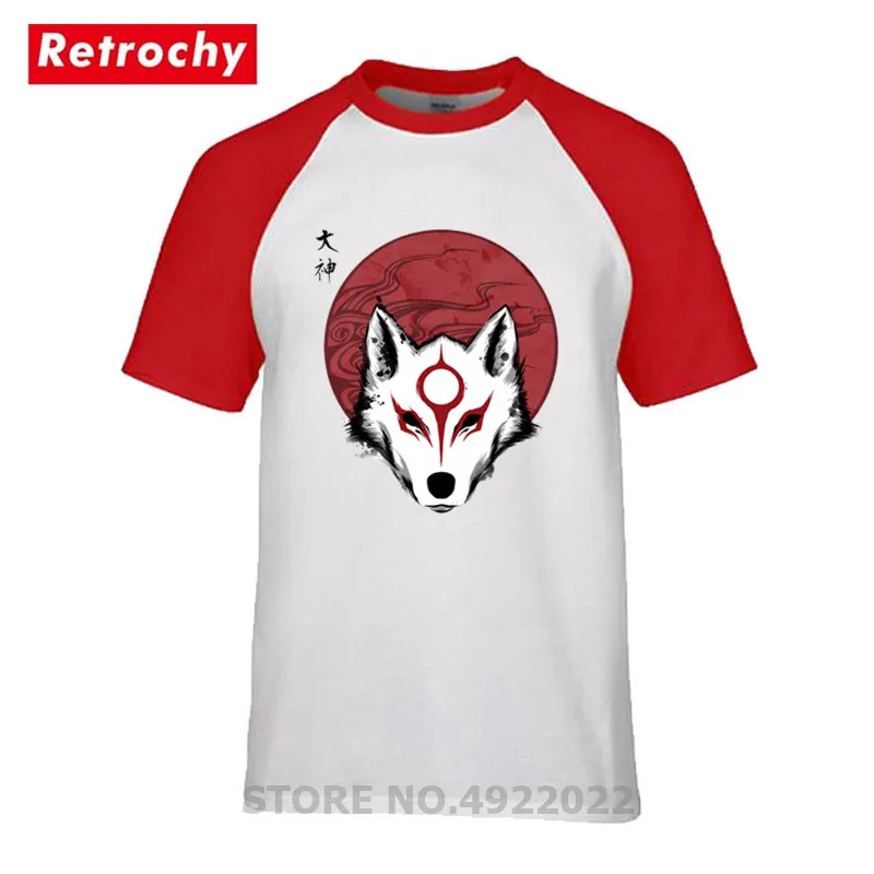 

Wolf T-Shirt For Men Short Sleeve Awesome Game T Shirt Pure Cotton Clothes Print Tshirt Man Retro Painterly Okami Amaterasu Tees