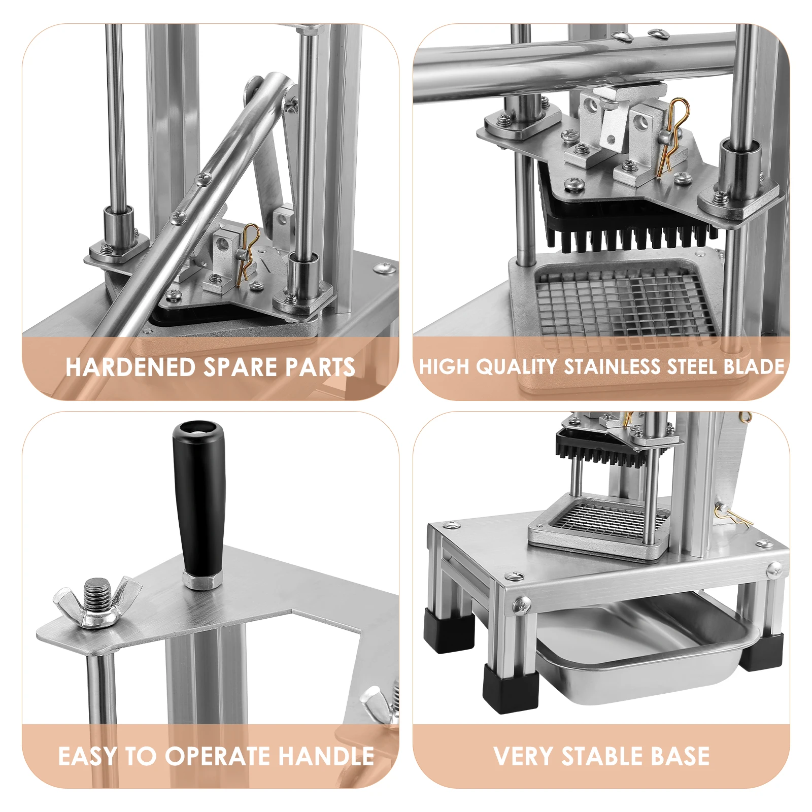 Manual Fries Machine Commercial Vegetable Fruit Dicer French Fry Cutters With 304 Stainless Steel Blades Of Size 1/4" 1/2" 3/8"
