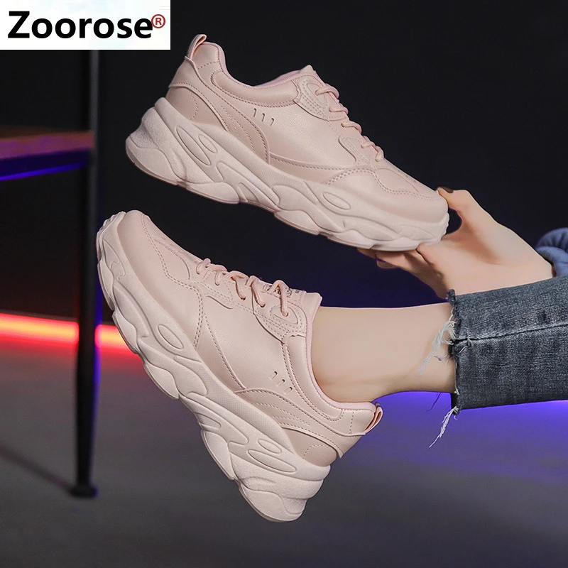 

New Women Sneakers Casual Vulcanized Shoes Thick Sole Round Toe Shoes Woman Fashion Outdoor Pink Shoes Footwear Tenis Feminino