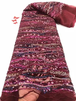 

Latest African Lace Fabric 2020 High Quality French Lace With Sequins Nigerian Lace Fabrics For Wedding Dress FDF812