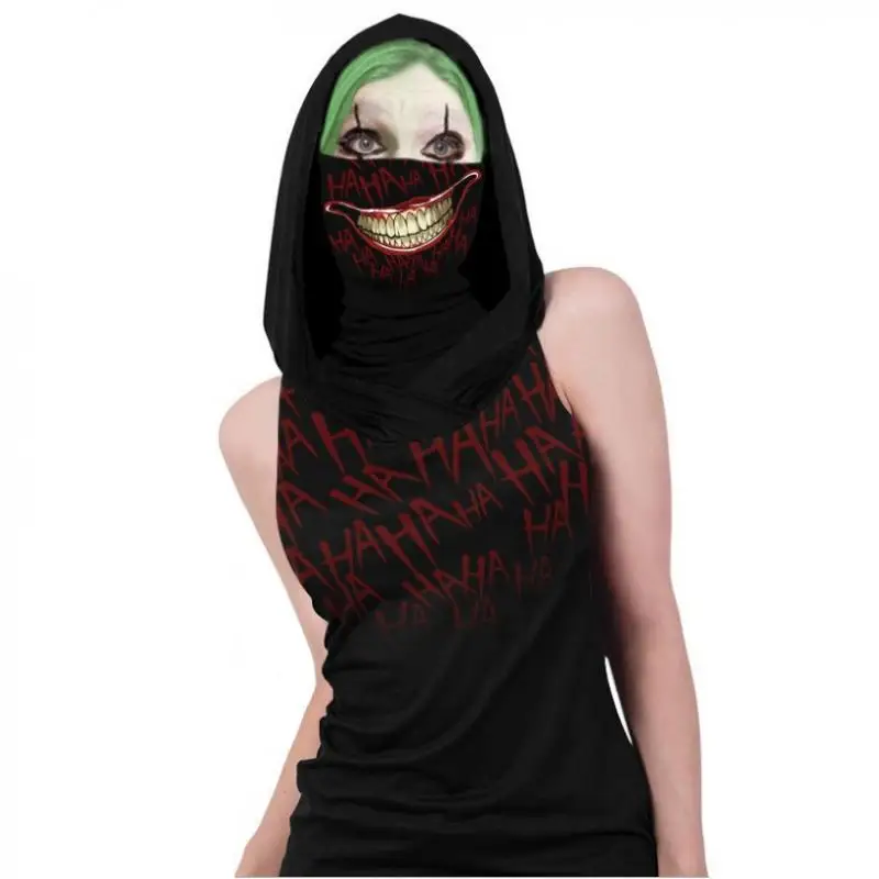 Women Costumes T-shirt Skull Hooded Shirt with Horror Face Cover Black | Спорт и развлечения