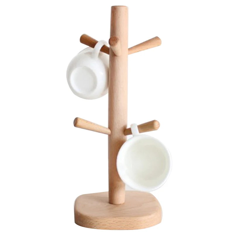 

Wood Kitchen Storage Rack Mug Rack Tree Removable Bamboo Mug Stand Storage Coffee Tea Cup Organizer Hanger Holder with 6 Hooks