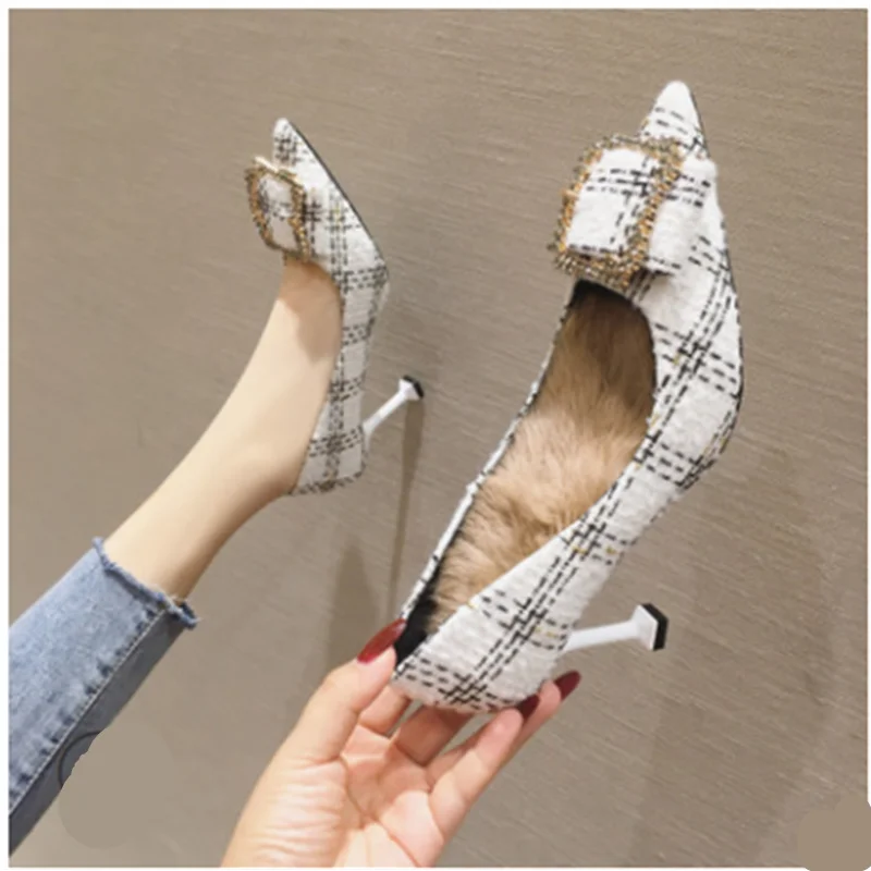 Womens Shoes High Heels Party Sexy Luxury Pumps Korean Crystal Elegant Kitten Heels - Цвет: Белый