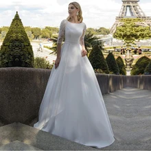 Изысканные свадебные платья трапециевидной формы, украшенные драгоценными камнями, с кружевной аппликацией, свадебные платья с рукавом до локтя, Vestido de Noiva, на заказ