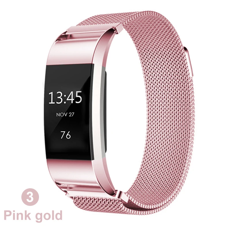 Миланская петля ремешок для Fitbit Charge 2 Смарт часы браслет S L Металл Нержавеющая сталь Магнитная Pulseira спортивный браслет - Цвет ремешка: Pink gold