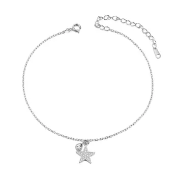 

1pc 925 Sterling Silver Charm Anklet, Star and Flat Round