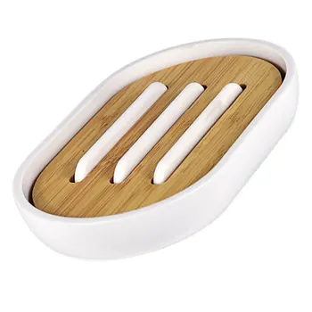 

1pc Bamboo Soap Dish Drying Soap Box Bathroom Bamboo Container (Random Color)