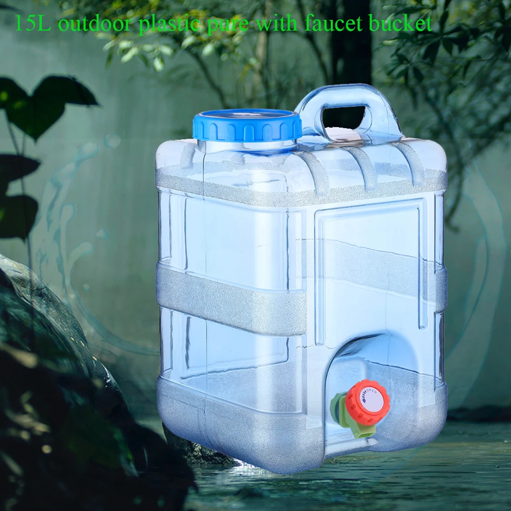 

15L With Lid Camping Outdoor Storage Food Grade Water Bucket Home Self Driving Portable Reusable Container Picnic With Faucet