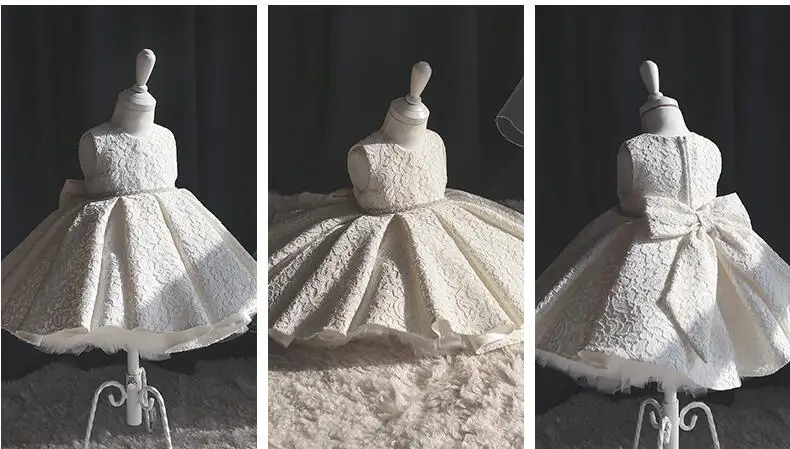 Летнее платье для новорожденных; vestido infantil; платье для крещения; белое кружевное платье с бусинами для маленьких девочек; пышные платья принцессы для первого дня рождения