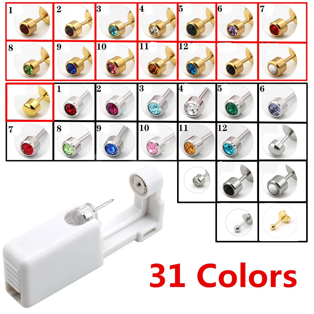 Ear Piercing Stud Piercer-Tool-Machine-Kit Sterile Tragus Helix Disposable No-Pain Cartilage