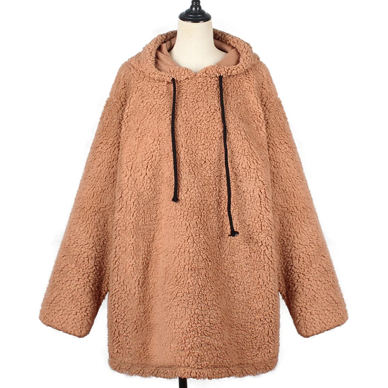 Light Brown Vertive модная зимняя толстовка с капюшоном большого размера, Женская Повседневная Длинная толстовка с Плюшевым Мехом ягненка, повседневный пуловер с длинным рукавом, черная Дамская Толстовка - Цвет: Light Brown
